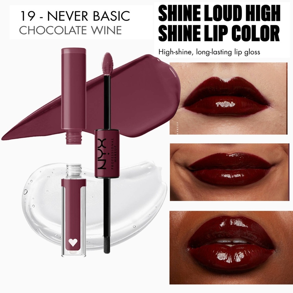 NYX PROFESSIONAL MAKEUP Shine Loud Liquid Lipstick w Clear Lip Gloss Never Basic